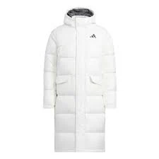 adidas Long Down 3 Stripes Solid Color Zipper Hooded Warm Down Jacket