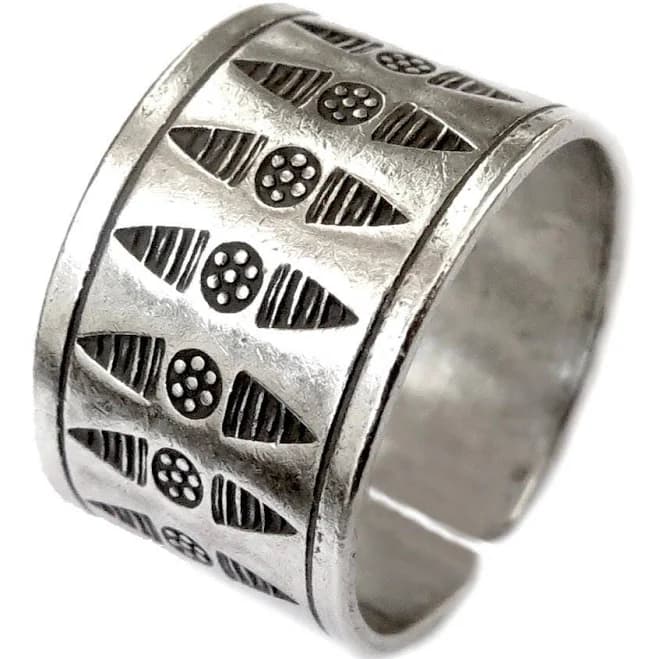 Sterling Silver Boho Tribal Wide Band Ring