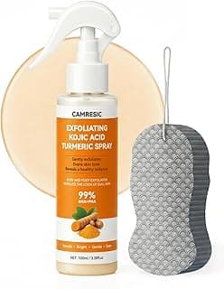 Keratin Care Kojic Acid Turmeric Exfoliating Body Spray with Soft Sponge — Brightening & Smoothing Peeling Solution for Rough, Dull Skin, All Skin Types, 100ml