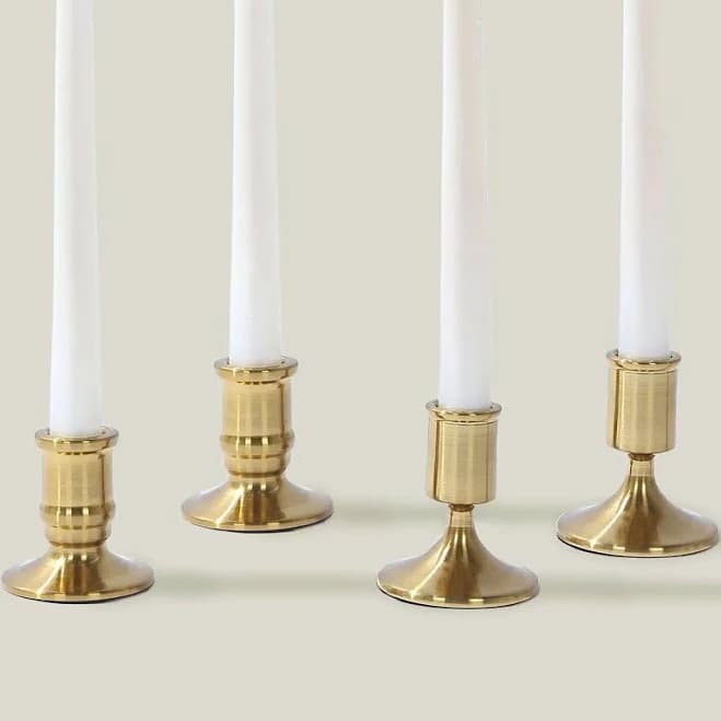 TableclothsFactory Vintage Gold Metal Taper Candle Holders