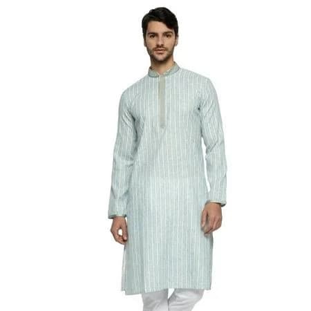 Ethnix Men's Mandarin Collar Embroidered Cotton Kurta Tunic