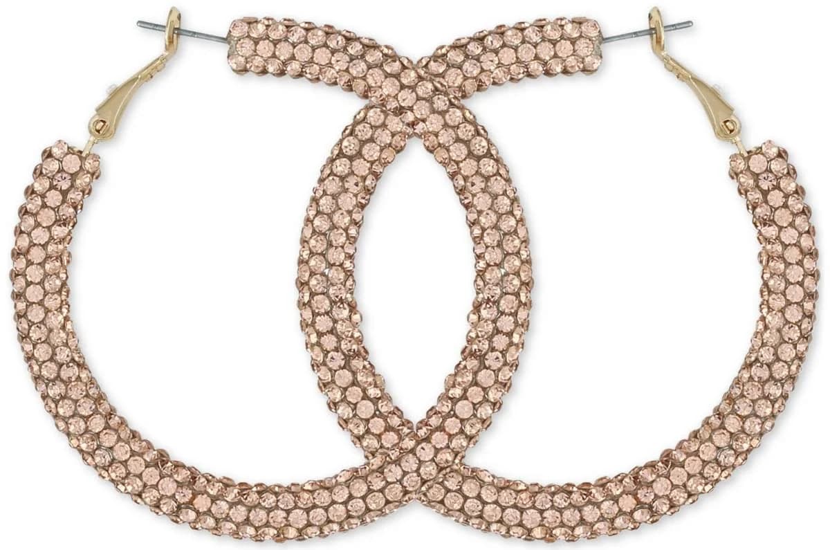 GUESS Women's Pressed Stone Sparkle Hoop Earrings