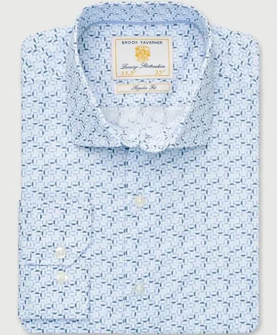 Brook Taverner Regular Fit Cotton Shirt with Hexagon Geometric Print