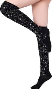 ANNTXL Woman's Rhinestone Over Knee High Socks Stripe Knit Stockings Leg Warmers for Christmas Valentines day Events at Amazon Women's Clothing store