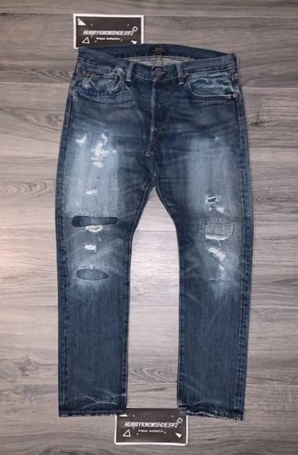 Polo Ralph Lauren Men’s Sullivan Slim Patchwork Distressed Blue Denim