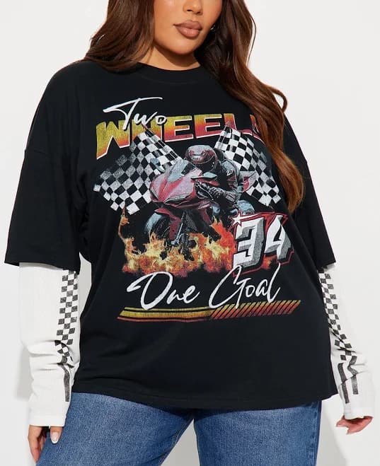 Fashion Nova Oversized Long Sleeve Graphic T-Shirt