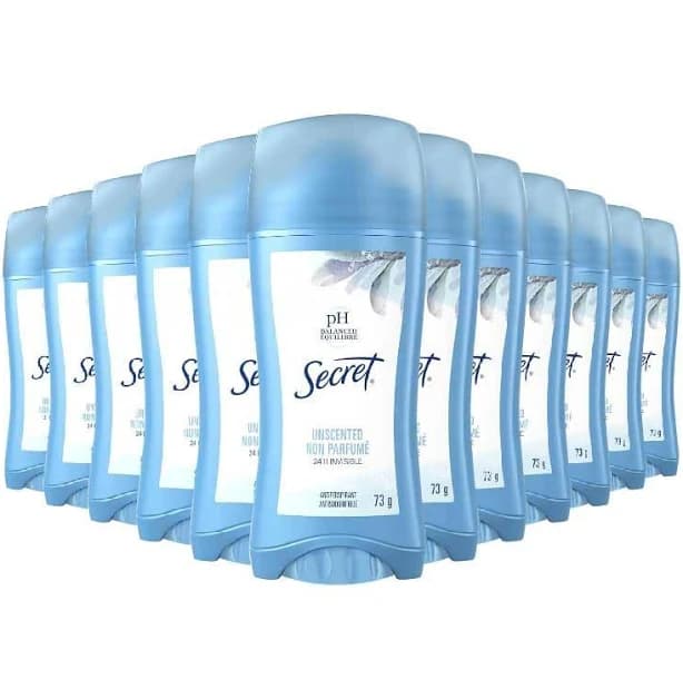 Secret Invisible Solid Antiperspirant Deodorant Unscented 2.6 Oz 12 Pack