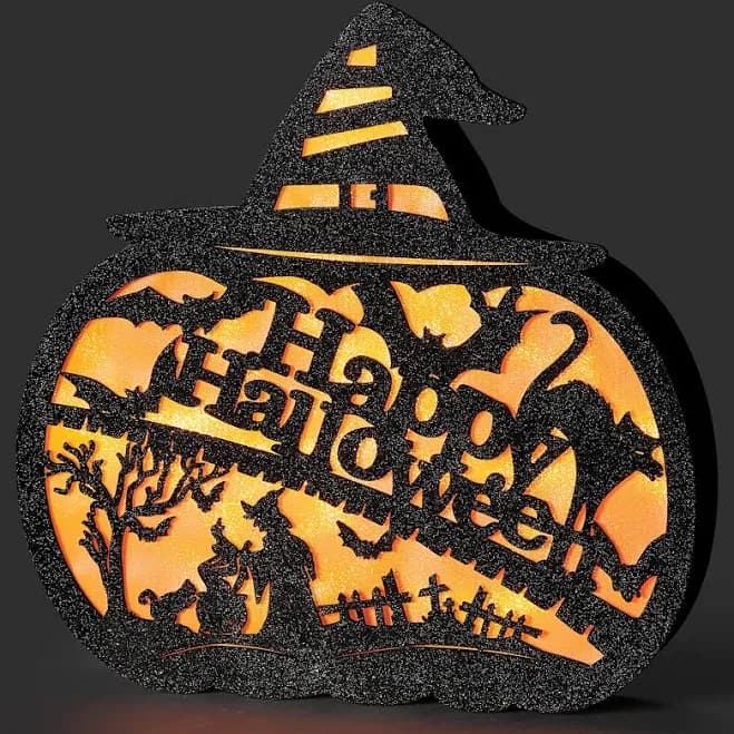 Roman Lighted Happy Halloween Pumpkin Figurine