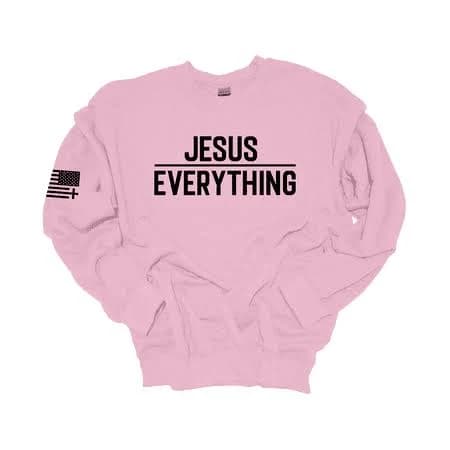 Trenz Shirt Company Men's Jesus Over Everything Bible Scripture Crewneck Sweatshirt