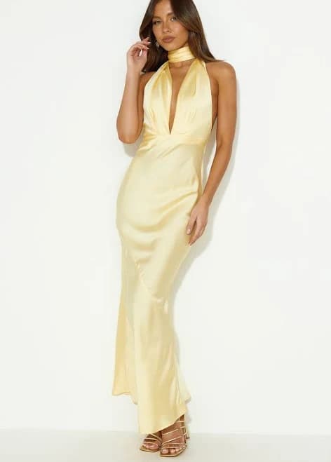 Hello Molly Pleased Satin Halter Maxi Dress