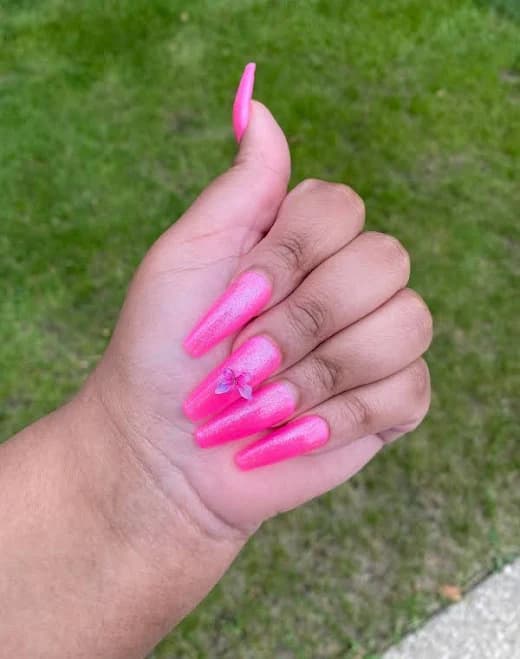 Pink Long Coffin Nails | Pink Iridescent Coffin Nials