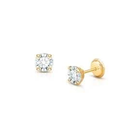 14K Gold CZ Round Stud Earrings