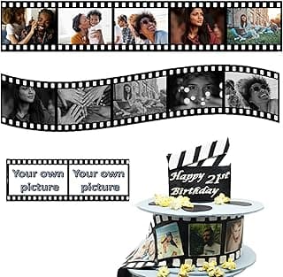 Edible photo film cake strip, collage topper retro booth reel for cake decoration. Custom edible image.Rolls Filmstrip Tape Movie Cinematic Birthday