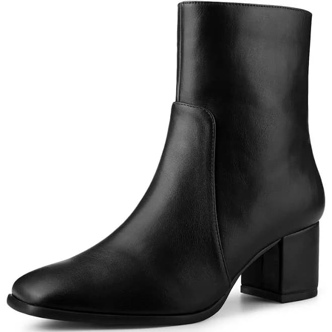 Blissful Step Women's Ankle Boots Square Toe Block Heel Side Zip Faux Leather Booties