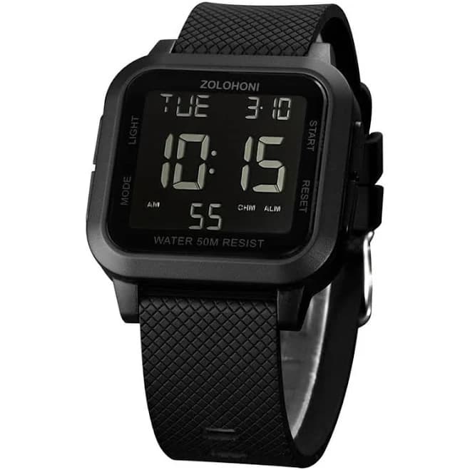 Square Men's Digital Watch Big Numbers Dial Large Face Waterproof Led