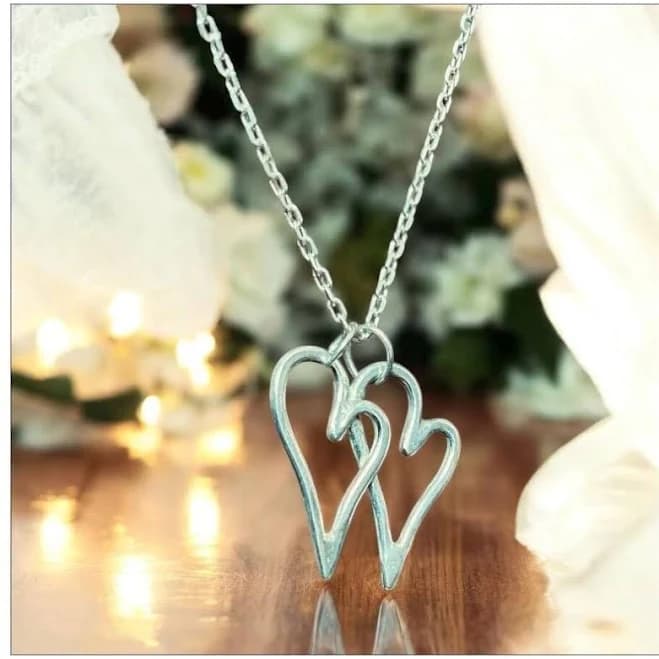 925 Sterling Silver Double-Heart Pendant Necklace