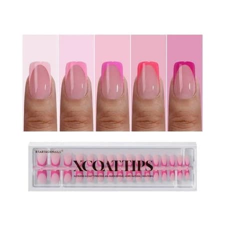Xcoattips Pink French Tip Press On Nails