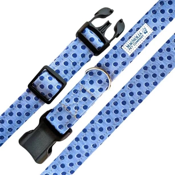 Blue Grey Polka Dot Dog Collar Medium
