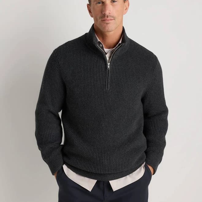 Quince Men's Ribbed Quarter-Zip Organic Cotton Sweater