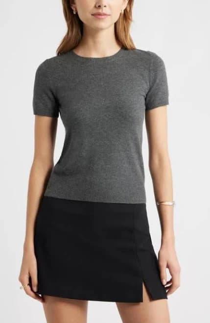 Open Edit Fitted Short Sleeve Sweater