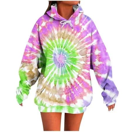 Olyvenn Women Tie Dye Print Loose Hoodies, Fall Going Out Y2k Trendy Sweatshirts Casual Comfy Sports Pullover with Pockets Purple XXL, Women's, Size: