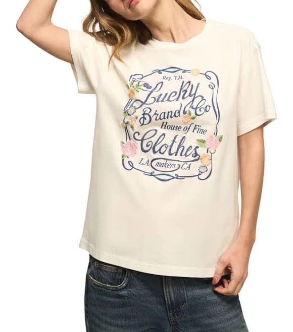 Lucky Brand Women's Floral Frame Graphic T-Shirt