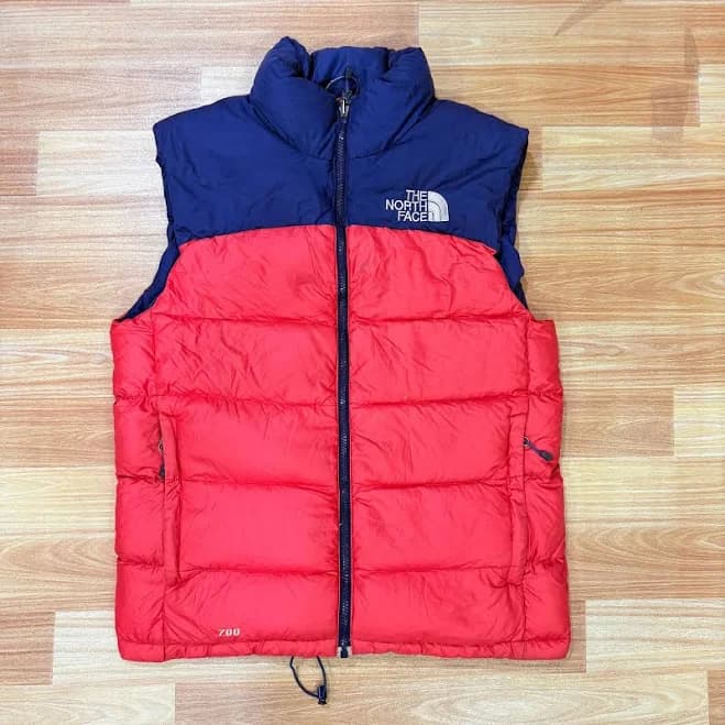 Vintage The North Face Nuptse 700 Down Vest Red & Navy Blue | Retro TNF Puffer Gilet Men's Small / Medium | Authentic 90s Streetwear Coat