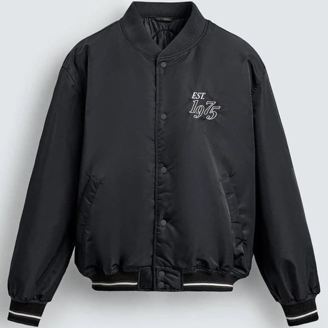 Zara Men's Contrast Embroidery Bomber Jacket