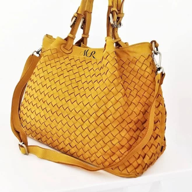Italian Woven Leather Slouchy Tote Bag