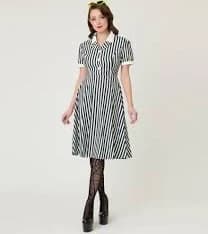 Black & White Stripe Fit & Flare Dress 2X