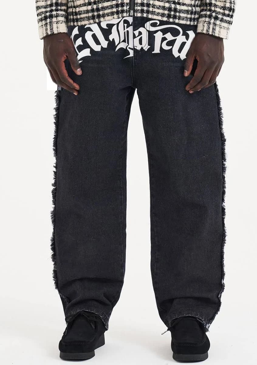 Men's Gothic Frayed Panel Denim Trousers