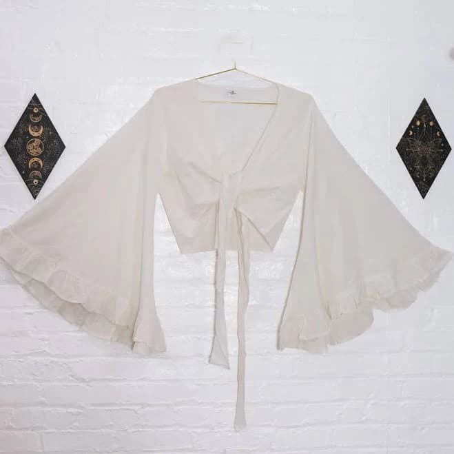 3 Way Flare Sleeve Cotton Wrap Top with Ruffle