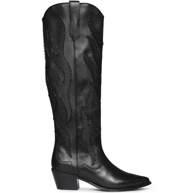 Saint Tiziana Hand Embroidered Black Leather Cowboy Boots