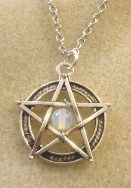 Pagan Pentacle Pendant Necklace with Crystal Center