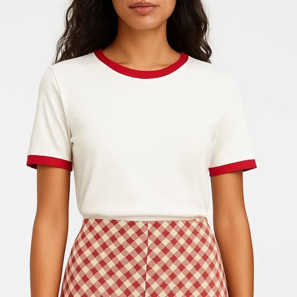 White Tee with Red Trim