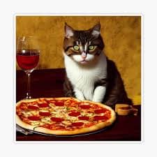 "Cat with pizza and glass of wine" Sticker for Sale by gwoemul | Redbubble