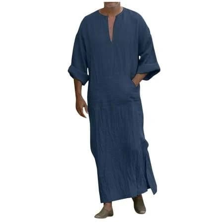 Heyac Men's Casual Loose Fit Breathable Long Sleeve V-Neck Robe