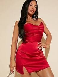 Amazon.com: Neeno Women's Dresses Draped Collar Split Hem Satin Cami Dress Dress for Women (Color : Red, Size : Medium) : Clothing, Shoes & Jewelry