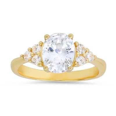 queen jewels 14k Gold Over Silver Oval-cut Cubic Zirconia CZ Ring Women's