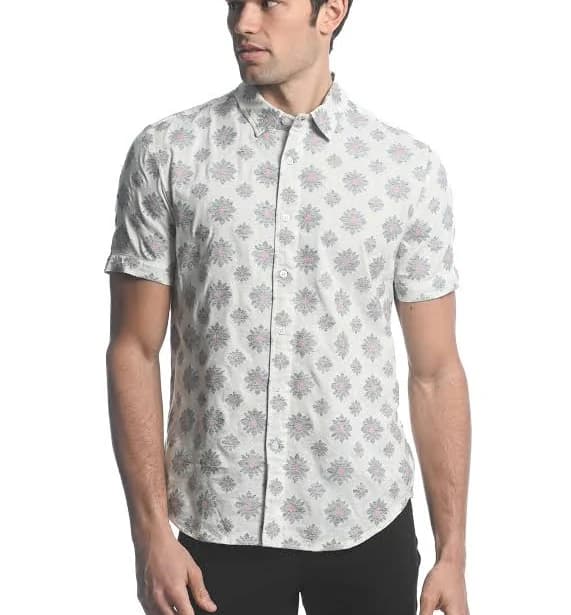 Floral Cotton Jacquard Short Sleeve Shirt