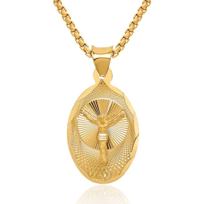 14K Solid Yellow Gold Corpus Oval Necklace