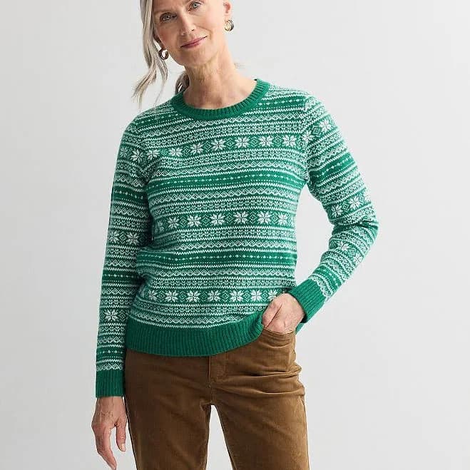 Women's Croft & Barrow Cozy Sweater, Size: Medium, Green Joy Fairisle