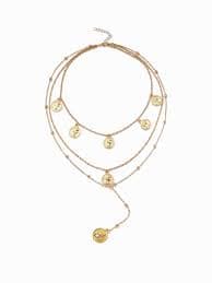 Y-SHAPED COIN & BEADED LAYERED NECKLACE For Date Party/Clubbing Vacation