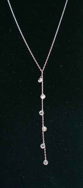 Sterling Silver Y-Shaped Cubic Zirconia Pendant Chain Necklace