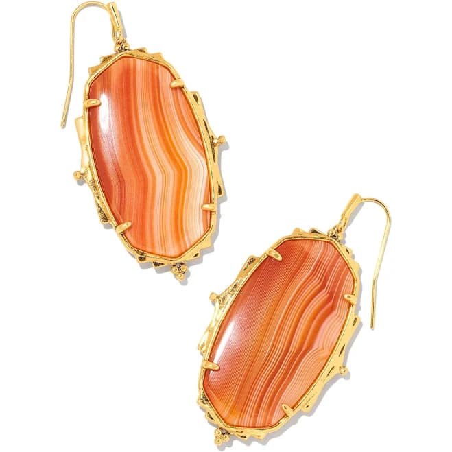 Kendra Scott Baroque Ella Vintage Gold Drop Earrings in Variegated Dark Teal Magnesite