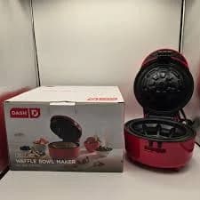 Dash Deluxe Red Waffle Bowl Maker Non Stick 750 Watts Original Box Family Fun