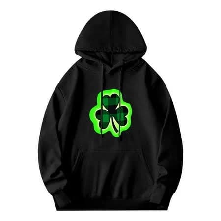 CHICBAY Men's Long Sleeve Hoodie Pullover Sweatshirt with Front Pocket Black with Bright Green Design and Drawstrings, Size: Medium