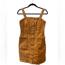 Thread & Supply Women's Brown Button Front Denim Pinafore Overall Dress Small