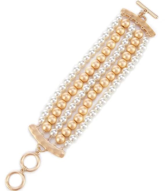 Southern Living Women's Pearl Coated Bead Multi Row Strand Bracelet