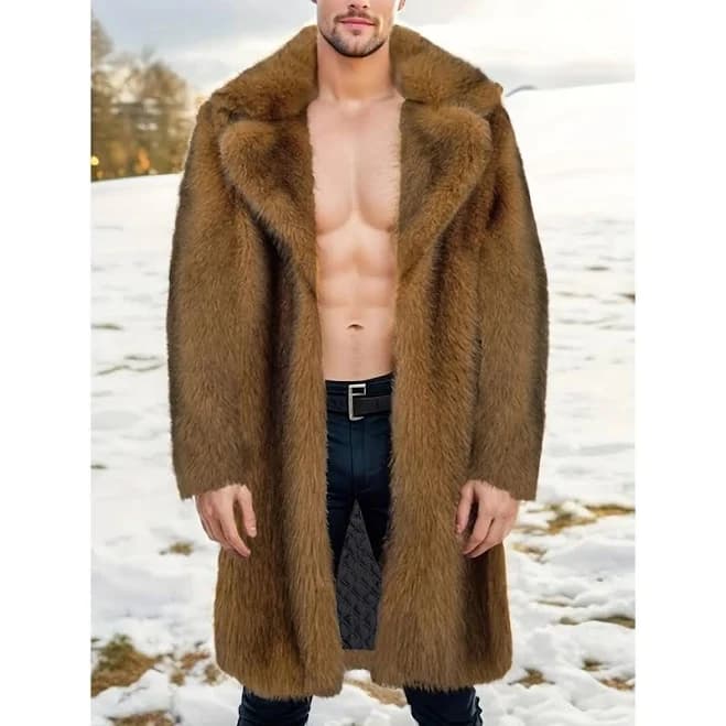 Men's Faux Fur Long Overcoat